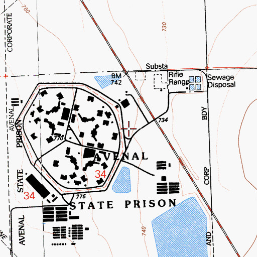 Topographic Map of Avenal State Prison Fire Department, CA