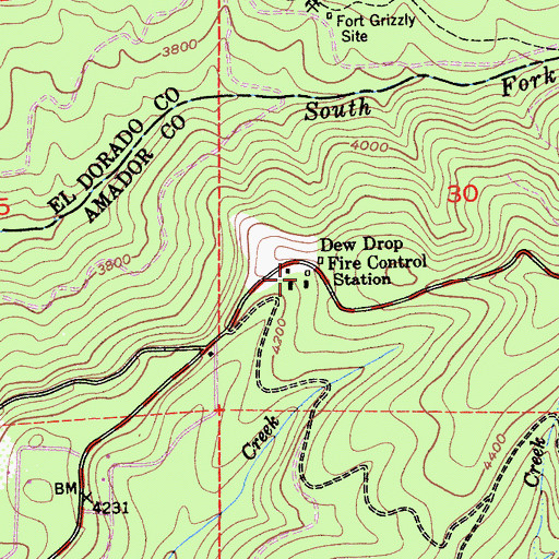 Topographic Map of California Department of Forestry and Fire Protection Dew Drop Fire Station, CA
