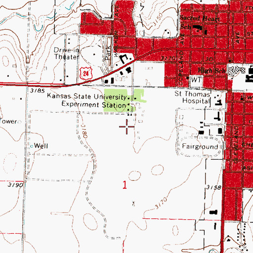 Topographic Map of Kansas State University Northwest Research Extension Center, KS