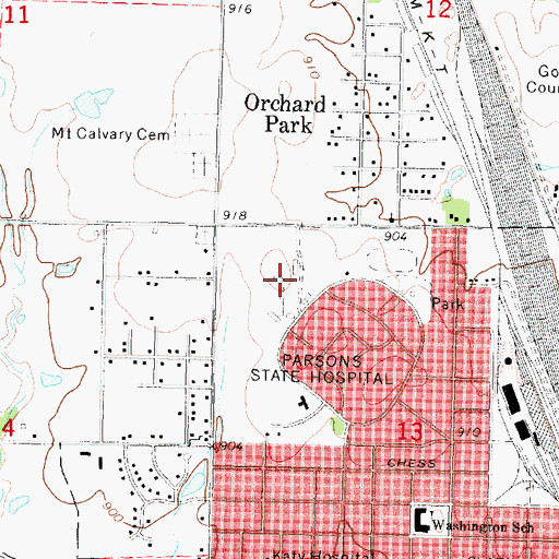 Topographic Map of Kansas State University Southeast Agricultural Research Center - Parsons Unit, KS