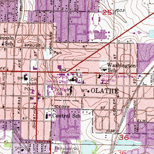 Topographic Map of Kansas State School for the Deaf Lloyd R Parks and Charles M Bilger Building, KS