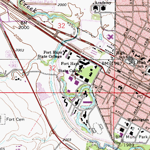 Topographic Map of Fort Hays State University Albertson Hall, KS