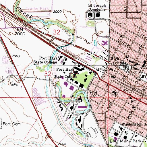 Topographic Map of Fort Hays State University Memorial Union, KS