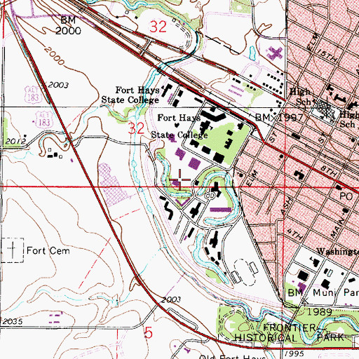 Topographic Map of Fort Hays State University Tomanek Hall, KS