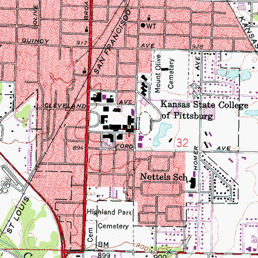 Topographic Map of Pittsburg State University Hartman Hall, KS