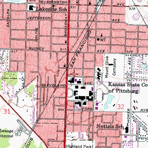 Topographic Map of Pittsburg State University Hughes Hall Annex, KS