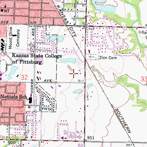 Topographic Map of Pittsburg State University Kansas Technology Center, KS