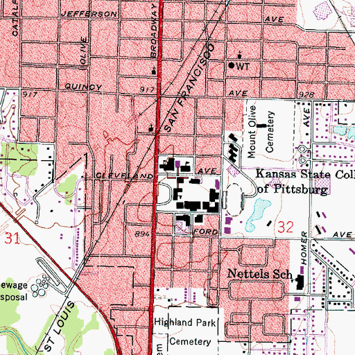 Topographic Map of Pittsburg State University Porter Hall, KS