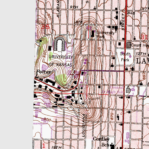 Topographic Map of University of Kansas - Lawrence Student Union, KS