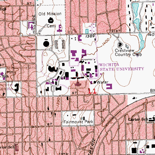 Topographic Map of Wichita State University Engineering Building, KS