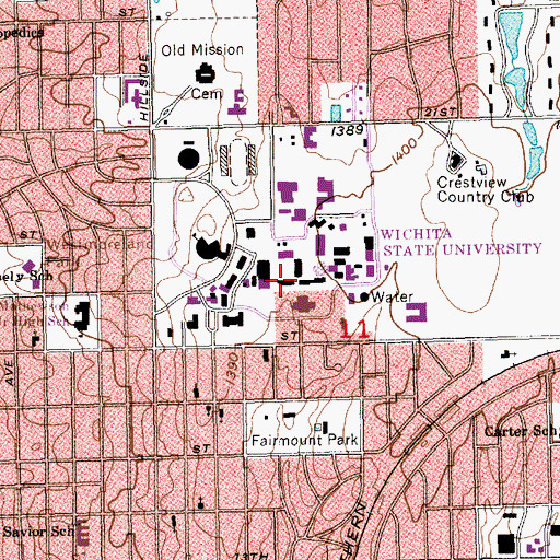 Topographic Map of Wichita State University Geology Building, KS