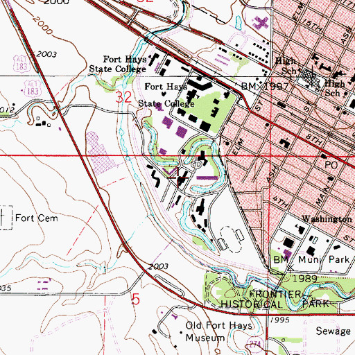 Topographic Map of Fort Hays State University Agnew Hall, KS