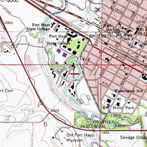 Topographic Map of Fort Hays State University McMindes Hall, KS