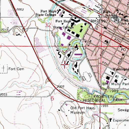 Topographic Map of Fort Hays State University Wiest Hall, KS