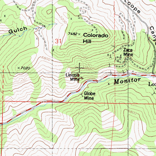 Topographic Map of Lincoln Mine, CA