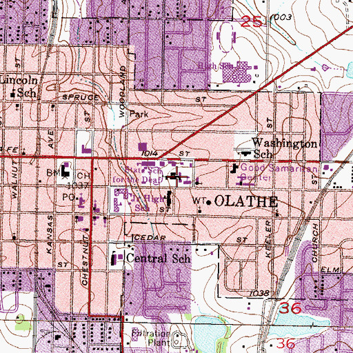 Topographic Map of The Kansas State School for the Deaf Girls Middle and High School Dormitory, KS