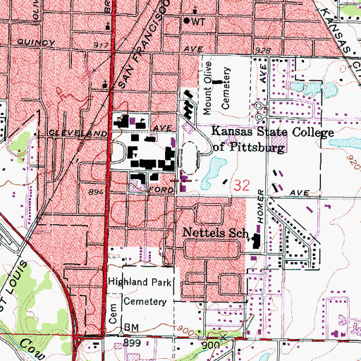 Topographic Map of Pittsburg State University Student Health Services, KS