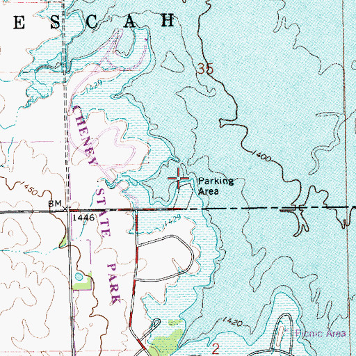 Topographic Map of Cheney State Park County Line Boat Ramp, KS
