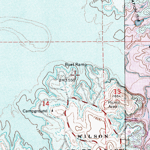 Topographic Map of Wilson State Park Hell Creek Boat Ramp, KS
