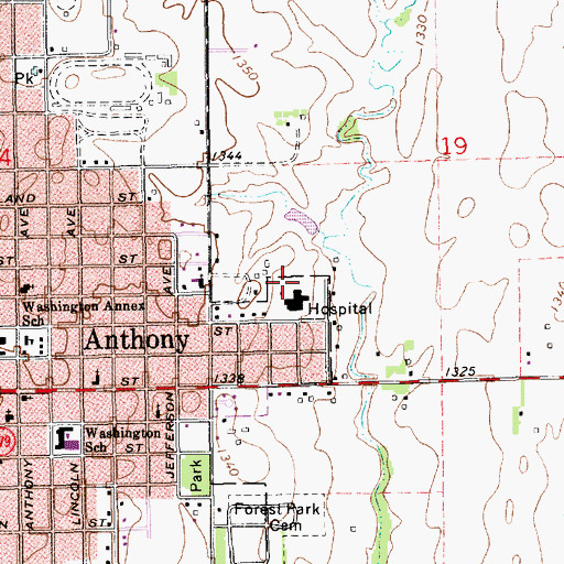 Topographic Map of Anthony Medical Center Heliport, KS