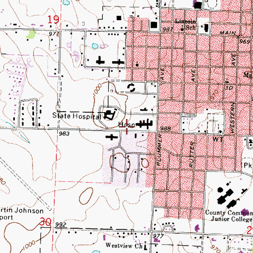 Topographic Map of Neosho Memorial Regional Medical Center Heliport, KS