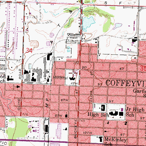 Topographic Map of Coffeyville Regional Medical Center Heliport, KS