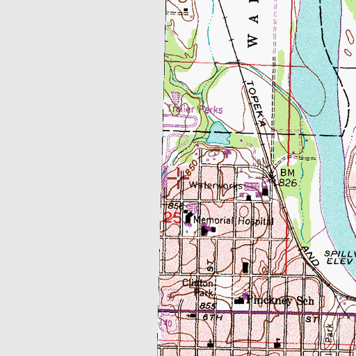 Topographic Map of Lawrence Memorial Hospital Heliport, KS