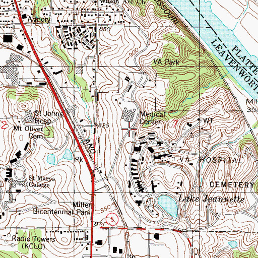 Topographic Map of Dwight D Eisenhower Veterans Affairs Medical Center Heliport, KS