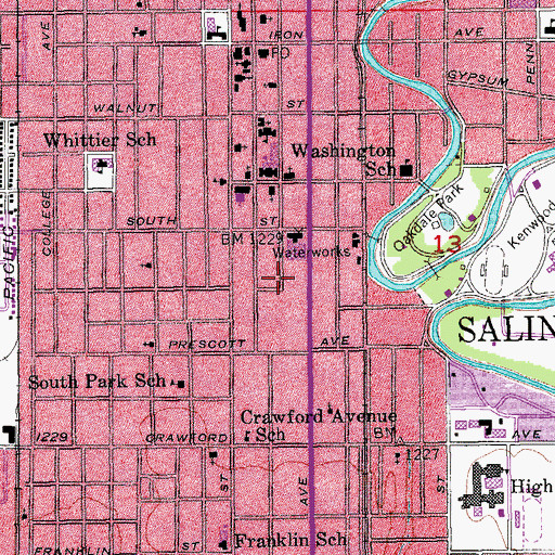 Topographic Map of Salina Regional Health Center Heliport, KS
