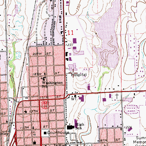 Topographic Map of Sumner Regional Medical Center Heliport, KS