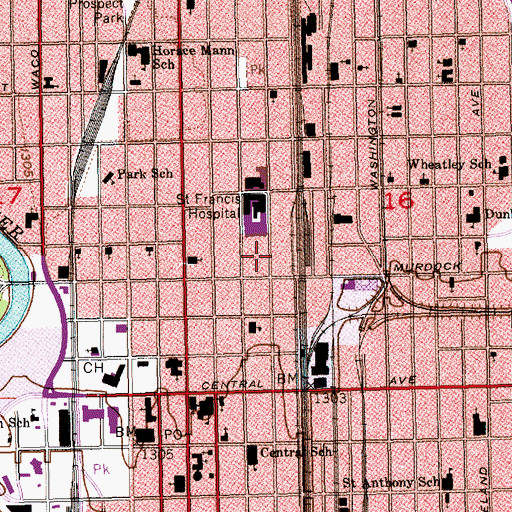 Topographic Map of Via Christi Hospital Saint Francis Regional Medical Center Heliport, KS