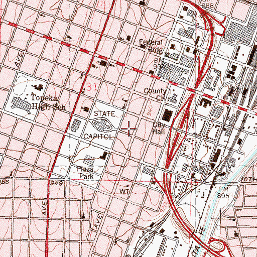 Topographic Map of Centre City Parking Garage, KS