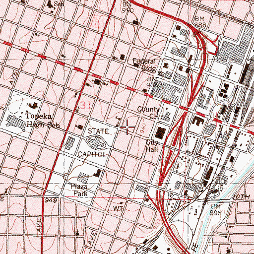 Topographic Map of Crosby Place Parking Garage, KS