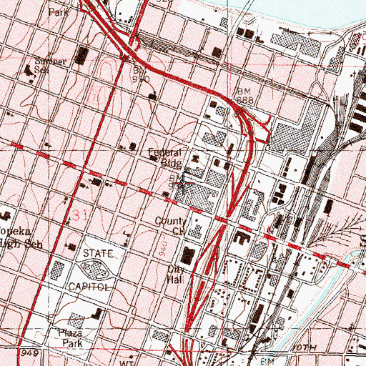 Topographic Map of Townsite Parking Garage, KS