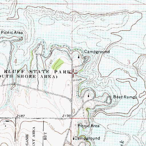 Topographic Map of Cedar Bluff State Park Crooked Arrow Campground, KS