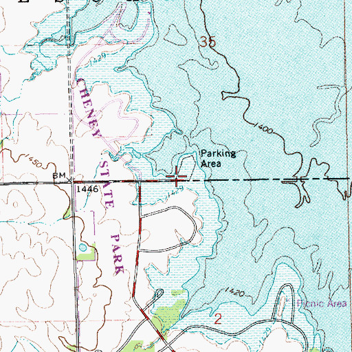 Topographic Map of Cheney State Park Hobie Beach Campground, KS