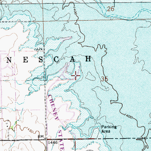 Topographic Map of Cheney State Park Sailboat Cove Campground, KS