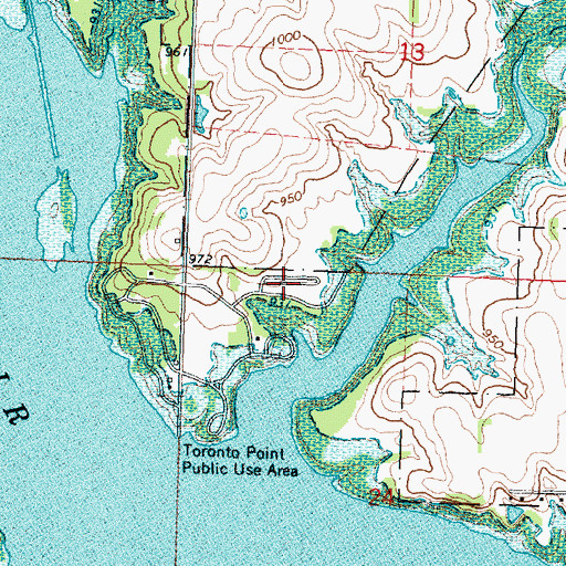 Topographic Map of Cross Timbers State Park Cross Osage Plains Campground, KS