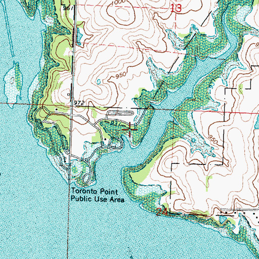 Topographic Map of Cross Timbers State Park Cross Timbers Campground, KS
