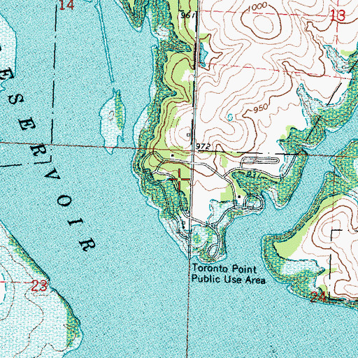 Topographic Map of Cross Timbers State Park Sandstone Campground, KS