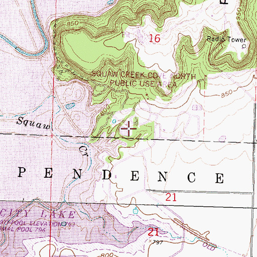 Topographic Map of Elk City State Park Comfort Cove Camping Area, KS