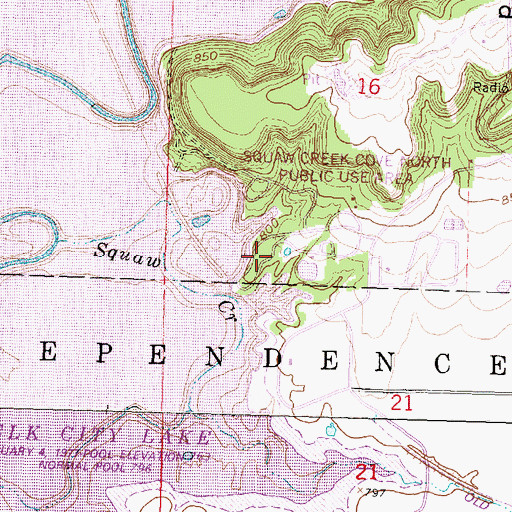Topographic Map of Elk City State Park Sunset Point Camping Area, KS