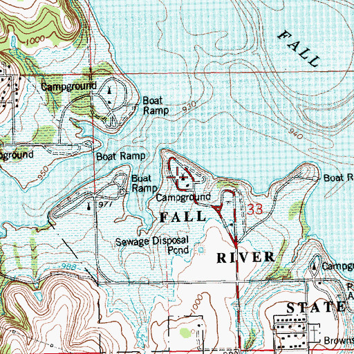 Topographic Map of Fall River State Park Casner Creek Campground, KS