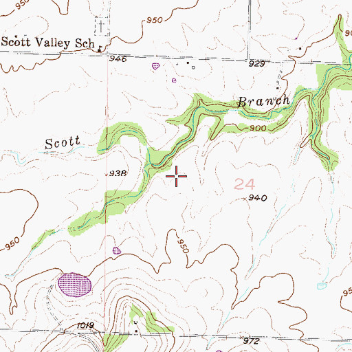 Topographic Map of Hillsdale State Park Scott Creek Camping Area, KS