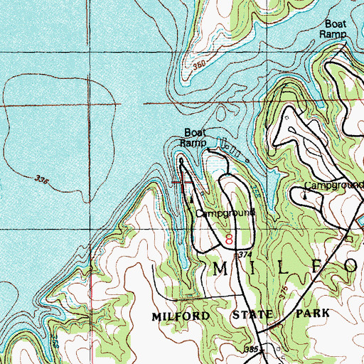 Topographic Map of Milford State Park Cedar Point Campground, KS