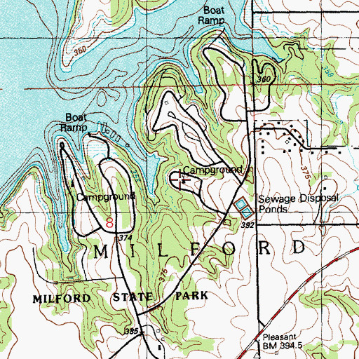 Topographic Map of Milford State Park Hickory Hollow Campground, KS