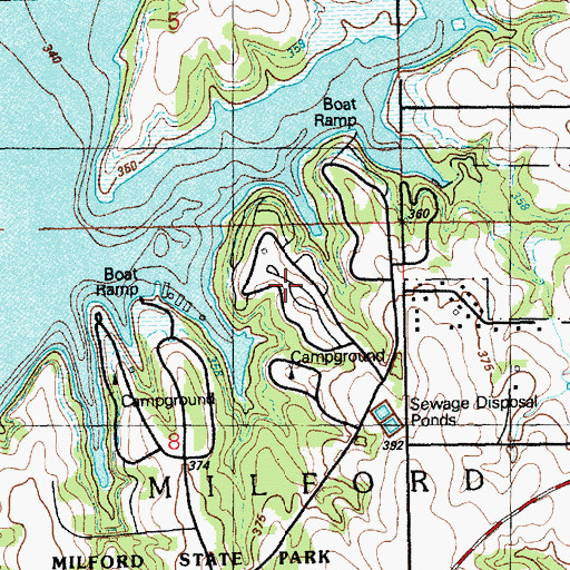 Topographic Map of Milford State Park Woodland Hills Campground, KS