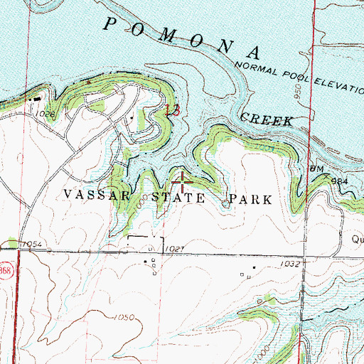 Topographic Map of Pomona State Park Big Bear Campground, KS