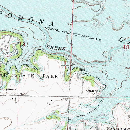 Topographic Map of Pomona State Park Bunkers Cove Campground, KS