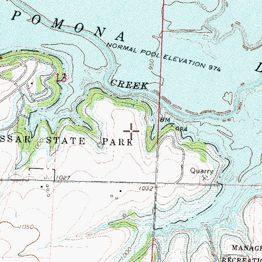 Topographic Map of Pomona State Park Four Winds Campground, KS